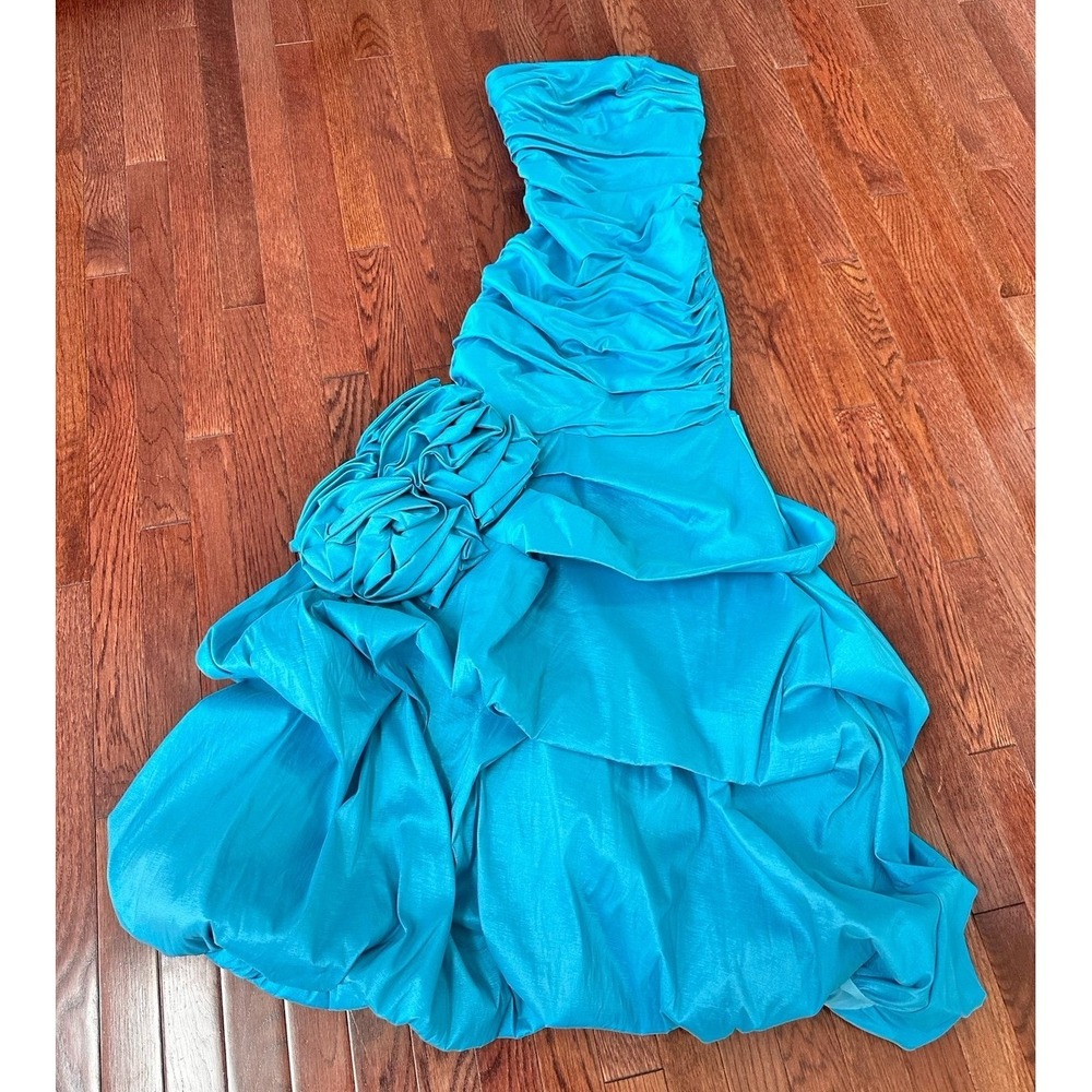 Vintage Let's Fashion Blue Layered Rouched Mermaid Gown Formal Dress Size XS - Picture 5 of 11